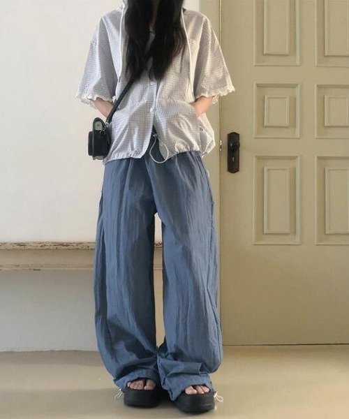Aelina(エリナ)の「チェック柄フード付きドローストリングブラウス(シャツ/ブラウス・レディース・ネイビー/ライトブルー・FREE)」の10枚目の写真