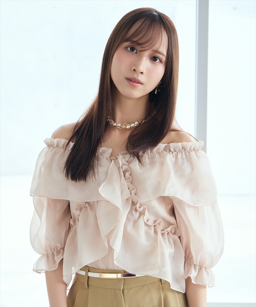 AND COUTURE（アンドクチュール）の「フリルクロスシアーブラウス（シャツ/ブラウス・レディース・ピンク/サックスブルー/ブラック/オフホワイト・FREE）」の12枚目の写真