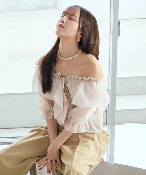 AND COUTURE（アンドクチュール）の「フリルクロスシアーブラウス（シャツ/ブラウス・レディース・ピンク/サックスブルー/ブラック/オフホワイト・FREE）」の11枚目の写真