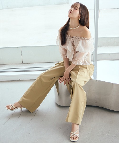 AND COUTURE（アンドクチュール）の「フリルクロスシアーブラウス（シャツ/ブラウス・レディース・ピンク/サックスブルー/ブラック/オフホワイト・FREE）」の7枚目の写真