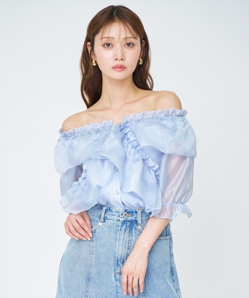 AND COUTURE（アンドクチュール）の「フリルクロスシアーブラウス（シャツ/ブラウス・レディース・ピンク/サックスブルー/ブラック/オフホワイト・FREE）」の21枚目の写真