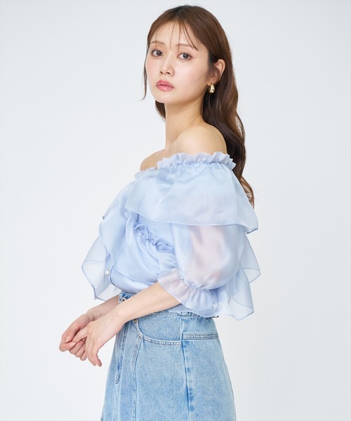 AND COUTURE（アンドクチュール）の「フリルクロスシアーブラウス（シャツ/ブラウス・レディース・ピンク/サックスブルー/ブラック/オフホワイト・FREE）」の19枚目の写真