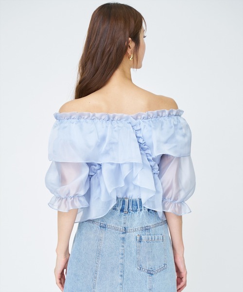 AND COUTURE（アンドクチュール）の「フリルクロスシアーブラウス（シャツ/ブラウス・レディース・ピンク/サックスブルー/ブラック/オフホワイト・FREE）」の18枚目の写真