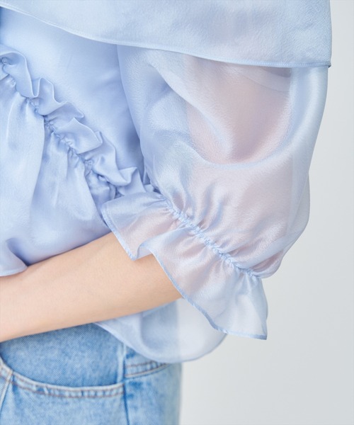 AND COUTURE（アンドクチュール）の「フリルクロスシアーブラウス（シャツ/ブラウス・レディース・ピンク/サックスブルー/ブラック/オフホワイト・FREE）」の16枚目の写真