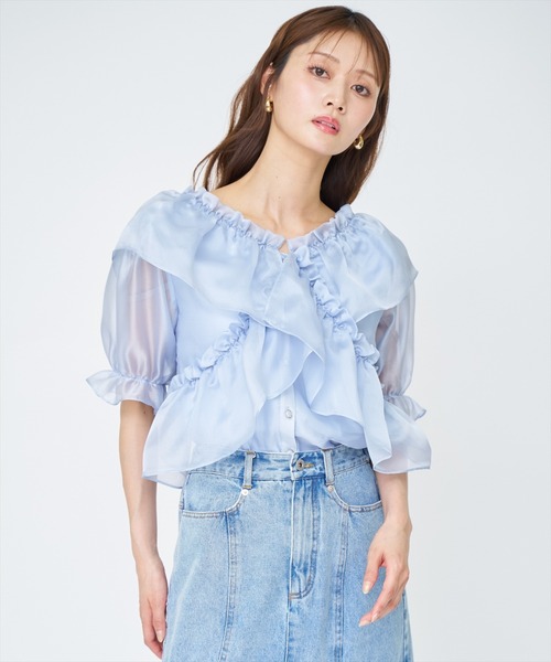 AND COUTURE（アンドクチュール）の「フリルクロスシアーブラウス（シャツ/ブラウス・レディース・ピンク/サックスブルー/ブラック/オフホワイト・FREE）」の14枚目の写真