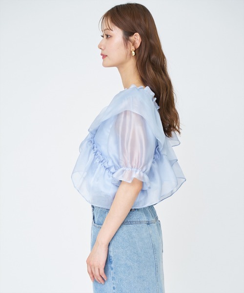 AND COUTURE（アンドクチュール）の「フリルクロスシアーブラウス（シャツ/ブラウス・レディース・ピンク/サックスブルー/ブラック/オフホワイト・FREE）」の13枚目の写真
