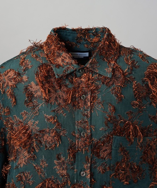 MAISON SPECIAL(メゾンスペシャル)の「《UNISEX》All-over Cut Jacquard Pattern Prime-Over Short Sleeve Shirt/総柄カットジャガードプライムオーバーショートスリーブシャツ【MAISON SPECIAL/メゾンスペシャル】■セットアップ対応■(シャツ/ブラウス・メンズ・サックスブルー/ブラック・2/1/0)」の4枚目の写真