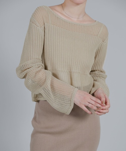 select MOCA Et（セレクトモカエト）の「【Et】Linen like Sheer Mesh Knit（ニット/セーター・レディース・ライトグレー/アイボリー/チャコール・FREE）」の2枚目の写真