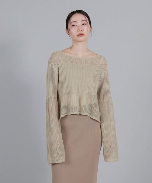 select MOCA Et（セレクトモカエト）の「【Et】Linen like Sheer Mesh Knit（ニット/セーター・レディース・ライトグレー/アイボリー/チャコール・FREE）」の8枚目の写真