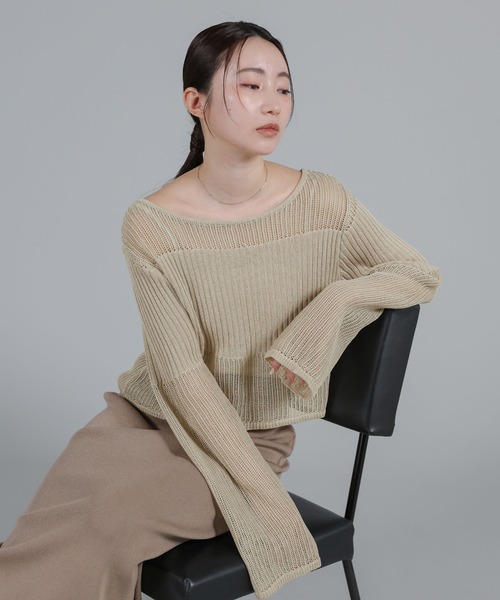 select MOCA Et（セレクトモカエト）の「【Et】Linen like Sheer Mesh Knit（ニット/セーター・レディース・ライトグレー/アイボリー/チャコール・FREE）」の9枚目の写真