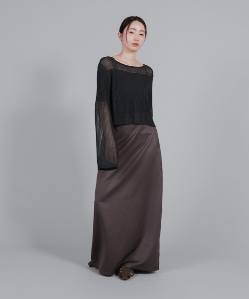 select MOCA Et（セレクトモカエト）の「【Et】Linen like Sheer Mesh Knit（ニット/セーター・レディース・ライトグレー/アイボリー/チャコール・FREE）」の6枚目の写真
