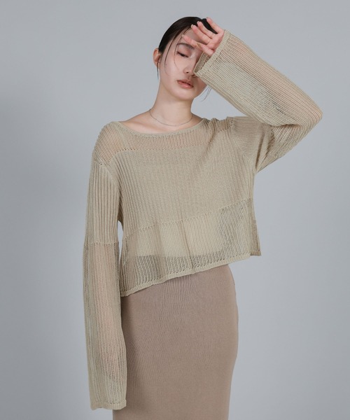 select MOCA Et（セレクトモカエト）の「【Et】Linen like Sheer Mesh Knit（ニット/セーター・レディース・ライトグレー/アイボリー/チャコール・FREE）」の4枚目の写真