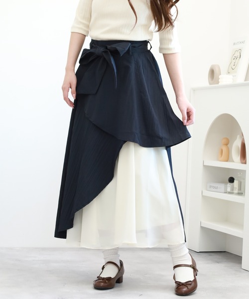 FUNALIVE(ファンアライブ)の「noheaナチュラルワッシャーラッフルロングスカート(スカート・レディース・ネイビー・M)」の1枚目の写真
