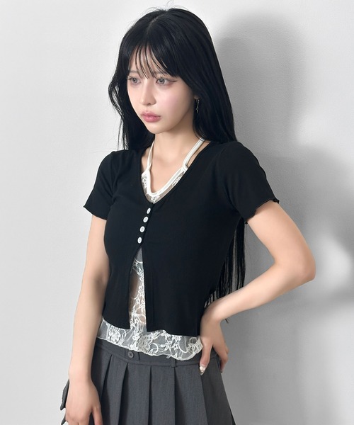 FOLLOWIN（フォロウィン）の「レースレイヤードホルタードッキングTシャツ（Tシャツ/カットソー・レディース・ブラック・FREE）」の13枚目の写真