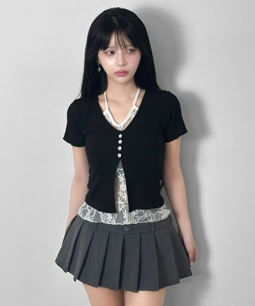 FOLLOWIN（フォロウィン）の「レースレイヤードホルタードッキングTシャツ（Tシャツ/カットソー・レディース・ブラック・FREE）」の15枚目の写真