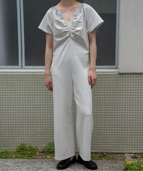 lawgy(ラウジー)の「rafu 2way shoulder allinone / ラフ2wayショルダーオールインワン(つなぎ/オールインワン・レディース・ヘザーグレー/ホワイト・MEDIUM/SMALL)」の2枚目の写真