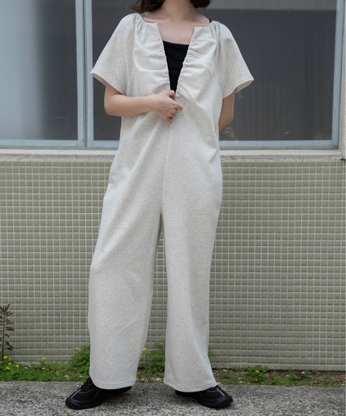 lawgy(ラウジー)の「rafu 2way shoulder allinone / ラフ2wayショルダーオールインワン(つなぎ/オールインワン・レディース・ヘザーグレー/ホワイト・MEDIUM/SMALL)」の6枚目の写真