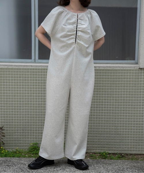 lawgy(ラウジー)の「rafu 2way shoulder allinone / ラフ2wayショルダーオールインワン(つなぎ/オールインワン・レディース・ヘザーグレー/ホワイト・MEDIUM/SMALL)」の3枚目の写真