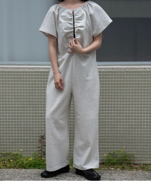 lawgy(ラウジー)の「rafu 2way shoulder allinone / ラフ2wayショルダーオールインワン(つなぎ/オールインワン・レディース・ヘザーグレー/ホワイト・MEDIUM/SMALL)」の4枚目の写真