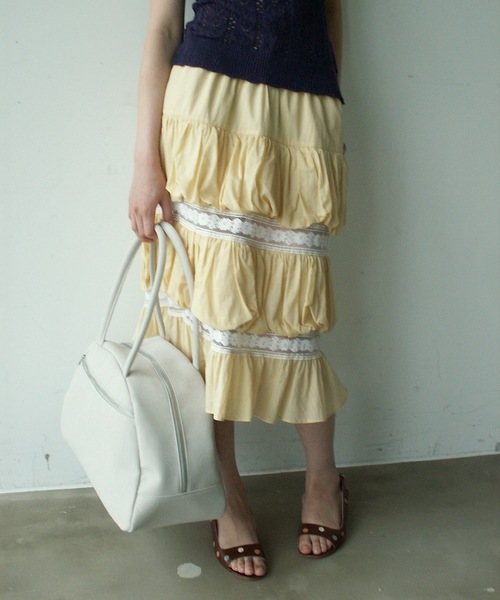 igi(イジ)の「CLOUD PUFF TIERED SKIRT / クラウドパフティアードスカート(スカート・レディース・ベージュ/ホワイト/チャコールグレー・FREE)」の7枚目の写真