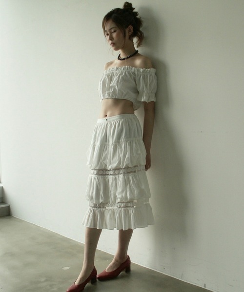 igi(イジ)の「CLOUD PUFF TIERED SKIRT / クラウドパフティアードスカート(スカート・レディース・ベージュ/ホワイト/チャコールグレー・FREE)」の19枚目の写真