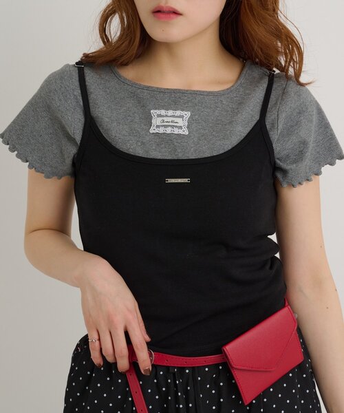 w closet(ダブルクローゼット)の「レースタグリブTシャツ 夏服(Tシャツ/カットソー・レディース・チャコールグレー/ブラック/オレンジ/ピンク/ブルー/オフホワイト/イエロー/アイボリー・FREE)」の4枚目の写真