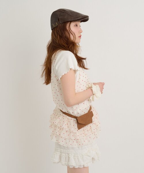 w closet(ダブルクローゼット)の「レースタグリブTシャツ 夏服(Tシャツ/カットソー・レディース・チャコールグレー/ブラック/オレンジ/ピンク/ブルー/オフホワイト/イエロー/アイボリー・FREE)」の12枚目の写真