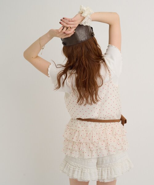 w closet(ダブルクローゼット)の「レースタグリブTシャツ 夏服(Tシャツ/カットソー・レディース・チャコールグレー/ブラック/オレンジ/ピンク/ブルー/オフホワイト/イエロー/アイボリー・FREE)」の13枚目の写真