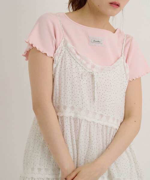 w closet(ダブルクローゼット)の「レースタグリブTシャツ 夏服(Tシャツ/カットソー・レディース・チャコールグレー/ブラック/オレンジ/ピンク/ブルー/オフホワイト/イエロー/アイボリー・FREE)」の9枚目の写真