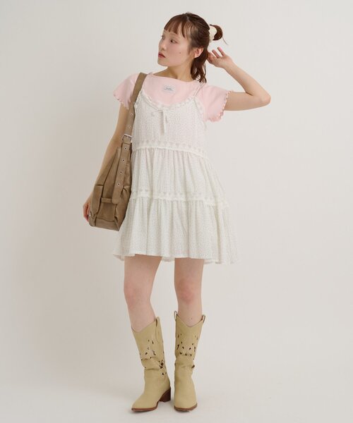 w closet(ダブルクローゼット)の「レースタグリブTシャツ 夏服(Tシャツ/カットソー・レディース・チャコールグレー/ブラック/オレンジ/ピンク/ブルー/オフホワイト/イエロー/アイボリー・FREE)」の16枚目の写真