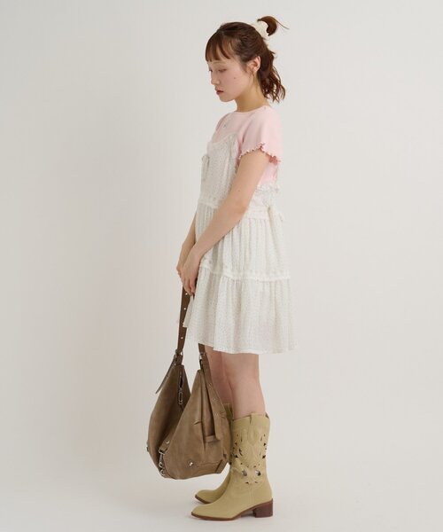 w closet(ダブルクローゼット)の「レースタグリブTシャツ 夏服(Tシャツ/カットソー・レディース・チャコールグレー/ブラック/オレンジ/ピンク/ブルー/オフホワイト/イエロー/アイボリー・FREE)」の19枚目の写真