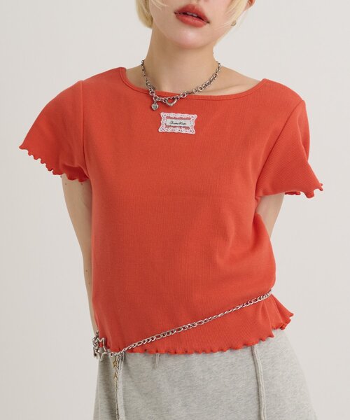 w closet(ダブルクローゼット)の「レースタグリブTシャツ 夏服(Tシャツ/カットソー・レディース・チャコールグレー/ブラック/オレンジ/ピンク/ブルー/オフホワイト/イエロー/アイボリー・FREE)」の20枚目の写真