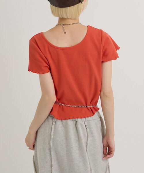 w closet(ダブルクローゼット)の「レースタグリブTシャツ 夏服(Tシャツ/カットソー・レディース・チャコールグレー/ブラック/オレンジ/ピンク/ブルー/オフホワイト/イエロー/アイボリー・FREE)」の22枚目の写真