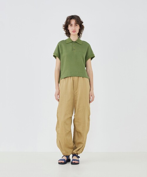 GALERIE VIE(ギャルリー ヴィー)の「リブコンビフレンチリネン ポロカラーブラウス(シャツ/ブラウス・レディース・グリーン/ダークブラウン・FREE)」の3枚目の写真