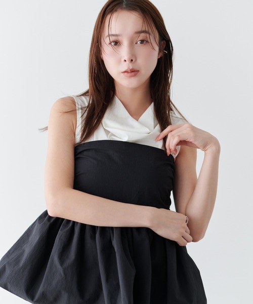 Olume (オリュム)の「ドレープノースリカットソートップス(Tシャツ/カットソー・レディース・アイボリー/ブラック・FREE)」の13枚目の写真