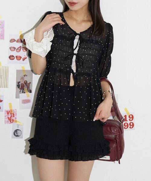 CIAOPANIC（チャオパニック）の「【neutral by ciaopanic】リボンシャーリングブラウス（シャツ/ブラウス・レディース・アイボリー/ブラック/ホワイト・FREE）」の3枚目の写真