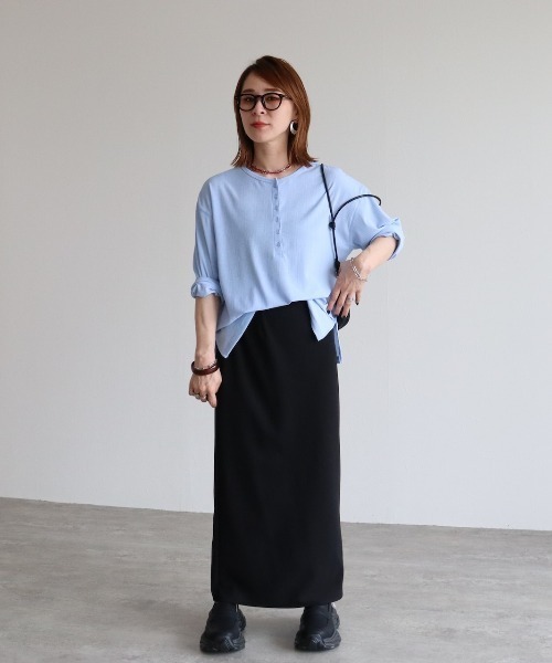 zena（ジェナ）の「前後2WAYヘンリーネックTEE（Tシャツ/カットソー・レディース・ベビーピンク/サックスブルー・フリー）」の3枚目の写真