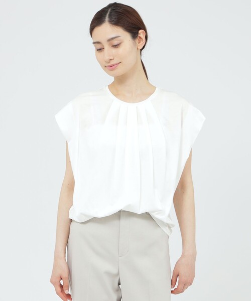Paul Stuart（ポールスチュアート）の「【WEB・一部店舗限定/ウォッシャブル】アリアナ天竺　プルオーバー（Tシャツ/カットソー・レディース・ブラウン系その他/ホワイト・6）」の2枚目の写真