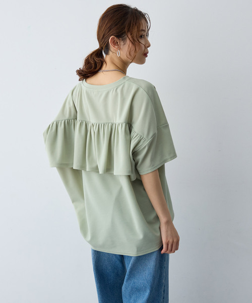 anyfee(エニフィー)の「【anyfee/大きいサイズ】バックフリルTシャツトップス(Tシャツ/カットソー・レディース・ブラック/ライトグリーン・LL/3L/4L/5L)」の3枚目の写真
