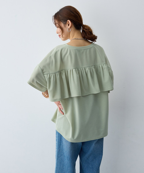 anyfee(エニフィー)の「【anyfee/大きいサイズ】バックフリルTシャツトップス(Tシャツ/カットソー・レディース・ブラック/ライトグリーン・LL/3L/4L/5L)」の4枚目の写真