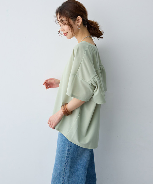 anyfee(エニフィー)の「【anyfee/大きいサイズ】バックフリルTシャツトップス(Tシャツ/カットソー・レディース・ブラック/ライトグリーン・LL/3L/4L/5L)」の5枚目の写真
