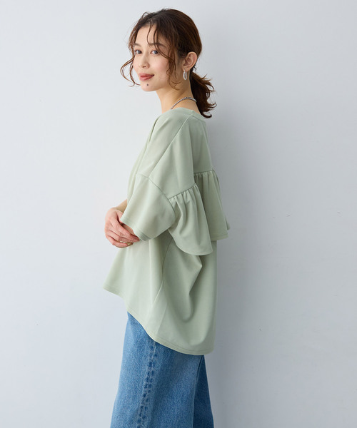 anyfee(エニフィー)の「【anyfee/大きいサイズ】バックフリルTシャツトップス(Tシャツ/カットソー・レディース・ブラック/ライトグリーン・LL/3L/4L/5L)」の6枚目の写真
