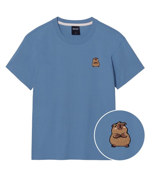 OKSTAR(オクスター)の「カピバラ刺繍半袖(Tシャツ/カットソー・レディース・グレー/ネイビー/ダークグリーン/ダークグレー/クリーム/ブラック/ライトベージュ/ダークブルー/ライトグレー/ホワイト/カーキ・SMALL/MEDIUM/LARGE/X-LARGE/2XL/3XL/4XL)」の11枚目の写真