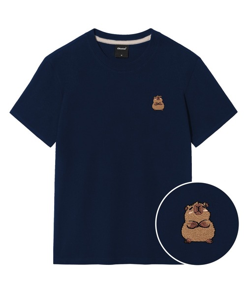 OKSTAR(オクスター)の「カピバラ刺繍半袖(Tシャツ/カットソー・レディース・グレー/ネイビー/ダークグリーン/ダークグレー/クリーム/ブラック/ライトベージュ/ダークブルー/ライトグレー/ホワイト/カーキ・SMALL/MEDIUM/LARGE/X-LARGE/2XL/3XL/4XL)」の10枚目の写真