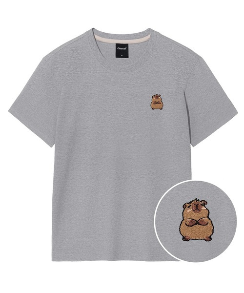 OKSTAR(オクスター)の「カピバラ刺繍半袖(Tシャツ/カットソー・レディース・グレー/ネイビー/ダークグリーン/ダークグレー/クリーム/ブラック/ライトベージュ/ダークブルー/ライトグレー/ホワイト/カーキ・SMALL/MEDIUM/LARGE/X-LARGE/2XL/3XL/4XL)」の4枚目の写真