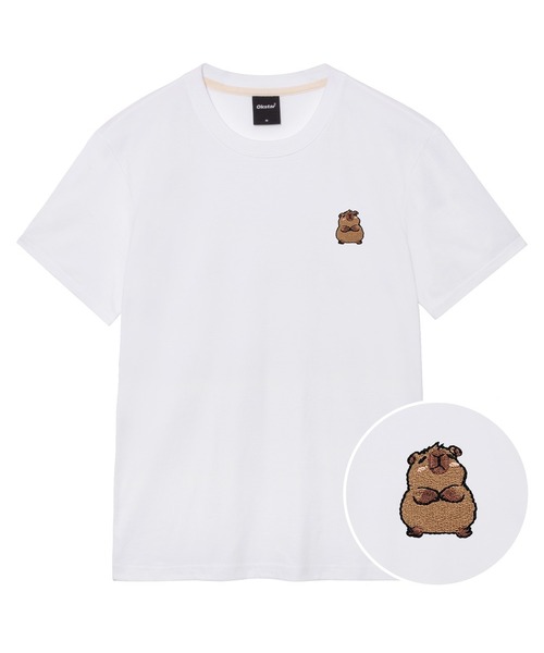 OKSTAR(オクスター)の「カピバラ刺繍半袖(Tシャツ/カットソー・レディース・グレー/ネイビー/ダークグリーン/ダークグレー/クリーム/ブラック/ライトベージュ/ダークブルー/ライトグレー/ホワイト/カーキ・SMALL/MEDIUM/LARGE/X-LARGE/2XL/3XL/4XL)」の1枚目の写真
