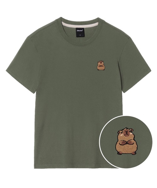OKSTAR(オクスター)の「カピバラ刺繍半袖(Tシャツ/カットソー・レディース・グレー/ネイビー/ダークグリーン/ダークグレー/クリーム/ブラック/ライトベージュ/ダークブルー/ライトグレー/ホワイト/カーキ・SMALL/MEDIUM/LARGE/X-LARGE/2XL/3XL/4XL)」の9枚目の写真