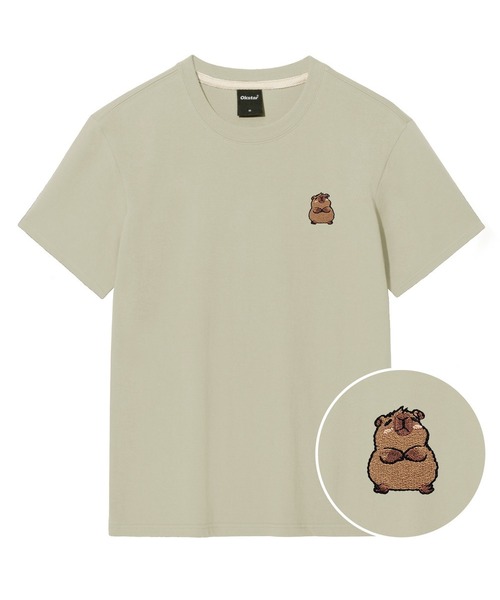 OKSTAR(オクスター)の「カピバラ刺繍半袖(Tシャツ/カットソー・レディース・グレー/ネイビー/ダークグリーン/ダークグレー/クリーム/ブラック/ライトベージュ/ダークブルー/ライトグレー/ホワイト/カーキ・SMALL/MEDIUM/LARGE/X-LARGE/2XL/3XL/4XL)」の7枚目の写真