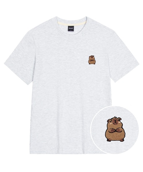 OKSTAR(オクスター)の「カピバラ刺繍半袖(Tシャツ/カットソー・レディース・グレー/ネイビー/ダークグリーン/ダークグレー/クリーム/ブラック/ライトベージュ/ダークブルー/ライトグレー/ホワイト/カーキ・SMALL/MEDIUM/LARGE/X-LARGE/2XL/3XL/4XL)」の3枚目の写真