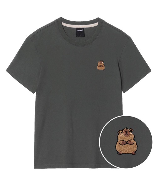 OKSTAR(オクスター)の「カピバラ刺繍半袖(Tシャツ/カットソー・レディース・グレー/ネイビー/ダークグリーン/ダークグレー/クリーム/ブラック/ライトベージュ/ダークブルー/ライトグレー/ホワイト/カーキ・SMALL/MEDIUM/LARGE/X-LARGE/2XL/3XL/4XL)」の5枚目の写真
